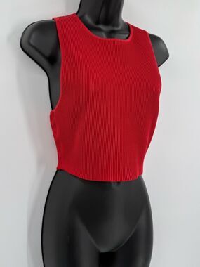 Babaton Sculpt Knit Racer Cropped Ribbed Tank | Red | Large